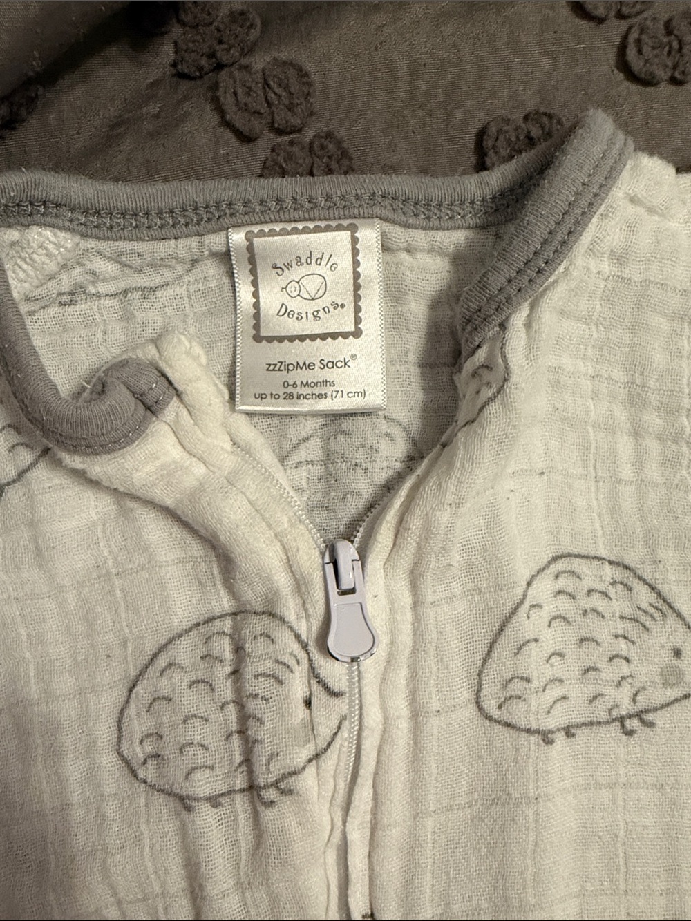 Swaddle Designs White Muslin Sleep Sack with Gray Hedgehog Print - Picture 2 of 2